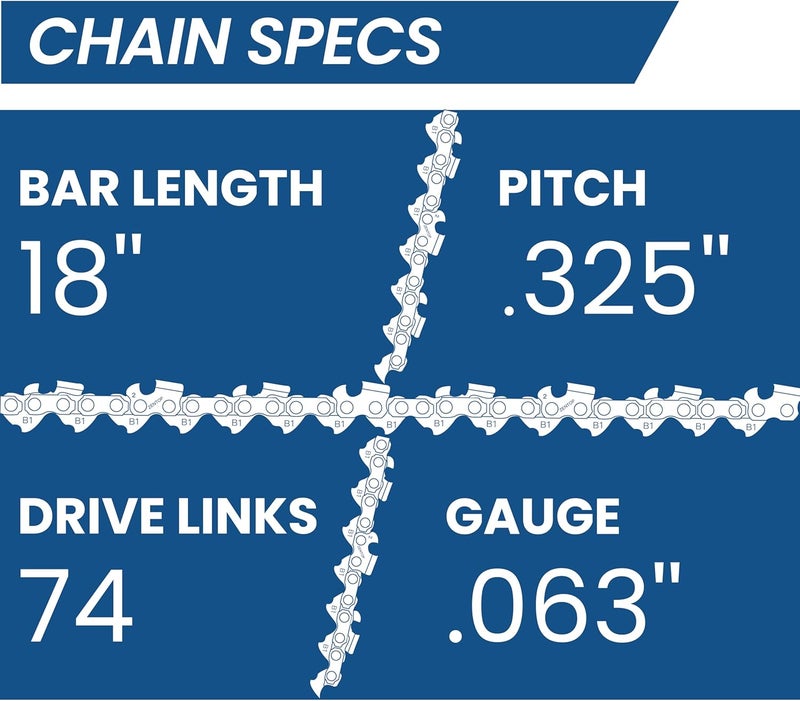 Zentop Carbide Chainsaw Chain 18 Inch, 063" Gauge, .325" Pitch, 74 Drive Links Full Chisel, Low Kickback, Fits Stihl 024, MS270, MS 271 Farm Boss, MS 290, MS291, MS311 and More - Image 4